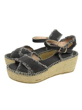 TONI PONS Black Frayed Edge IRINA Espadrille Wedge Ankle Strap Sandals 6.5 NEW
